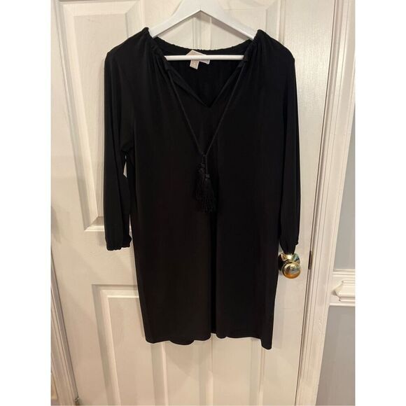 Michael Michael Kors Black Slinky Tassel Tie Long Sleeve Dress sz S EUC - Picture 2 of 8